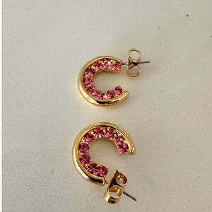 Inside out crystal pink crystal gold hoops 💖